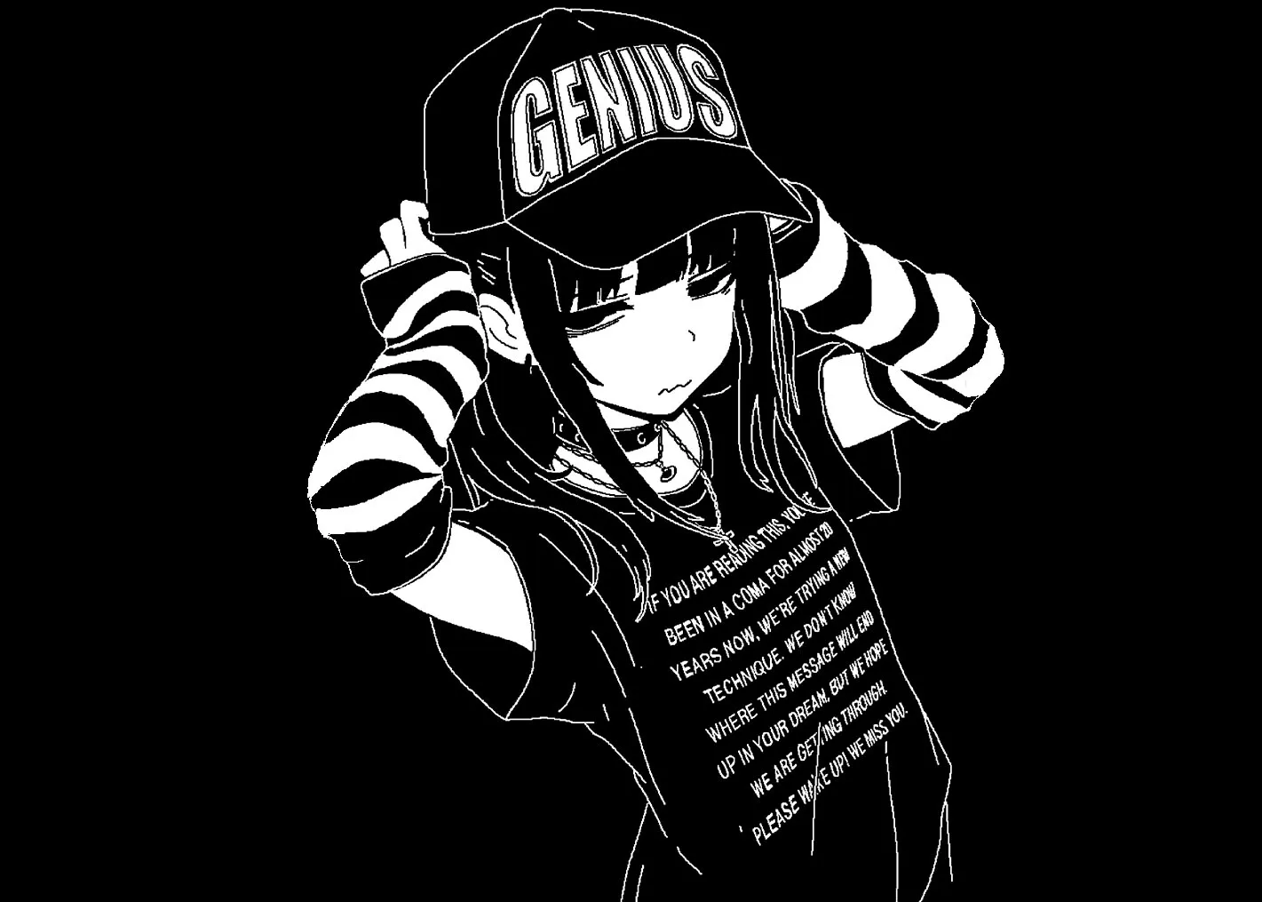 Anime-tjej med GENIUS tryckt på keps